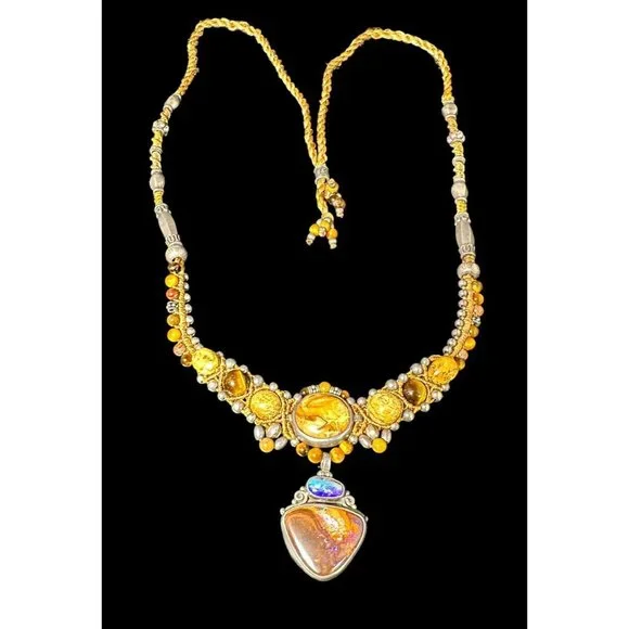 Vintage Southwestern Sterling Silver, Jasper, and Moonstone Necklace Ethnic - Picture 6 of 7